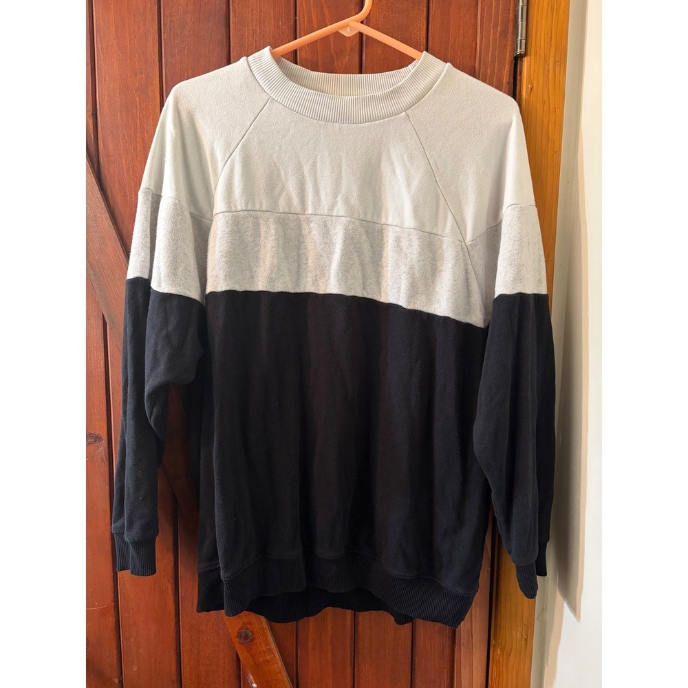 American Eagle Womens Ahh-mazingly Soft Colorblock Sweatshirt Gray Black Small